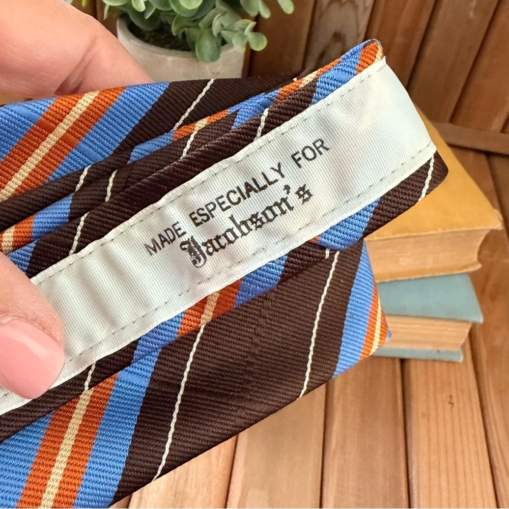 Vintage Brown Blue Orange Regimental Stripe Tie Classic Mens Necktie - Picture 6 of 7